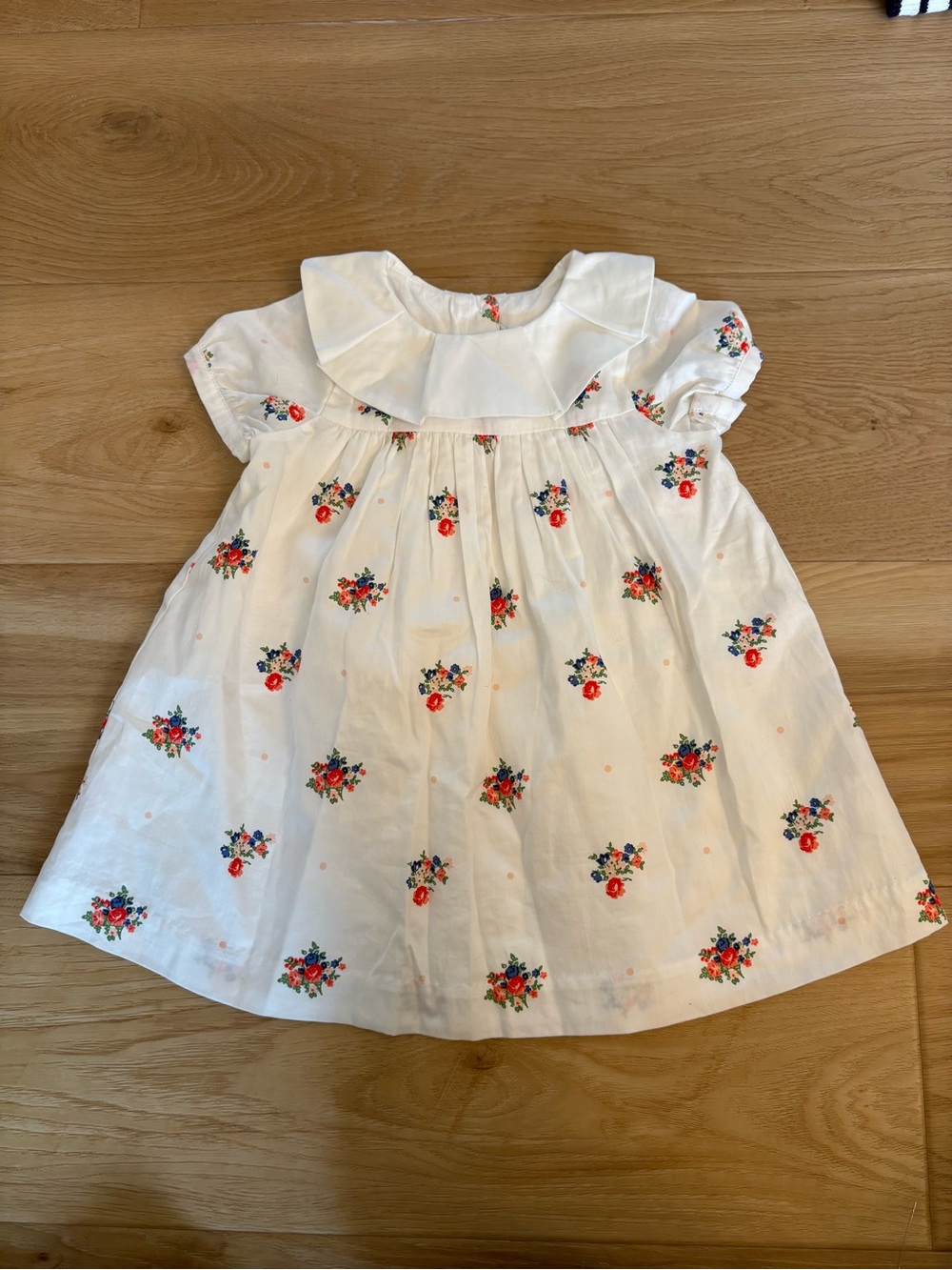 Janie and Jack White Dress with Red and Blue Floral Embroidery